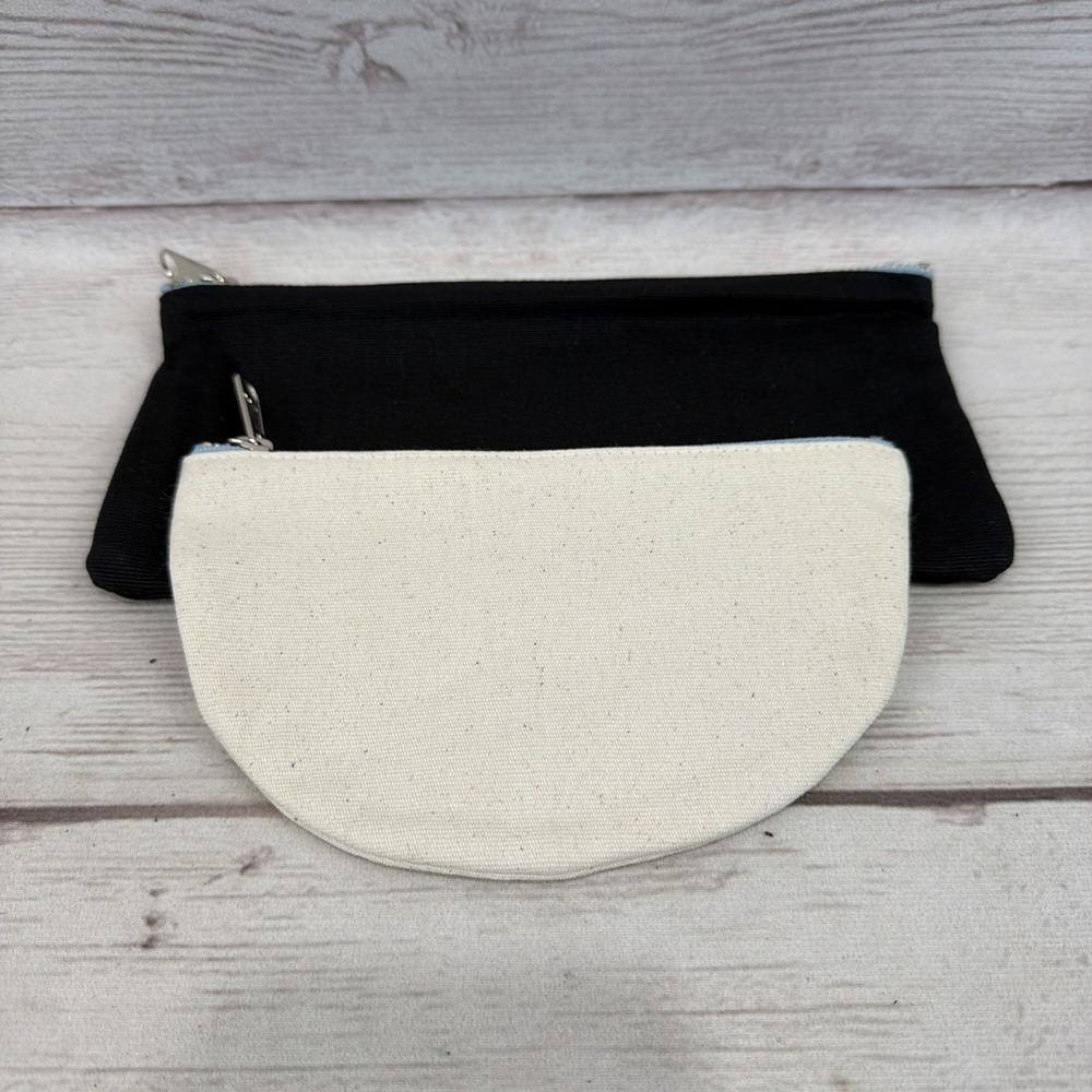 New Elizabeth Suzann Zip Pouch 2-Piece Set Cotton Canvas Black‎ & Cream